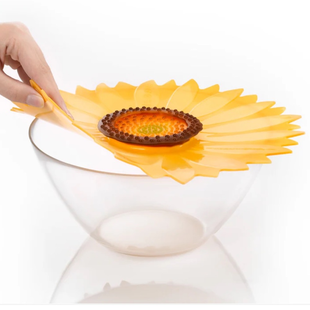 Charles Viancin 10” 🌻 Sunflower Yellow Shaped Silicone Bowl Cover Pot Lid EUC